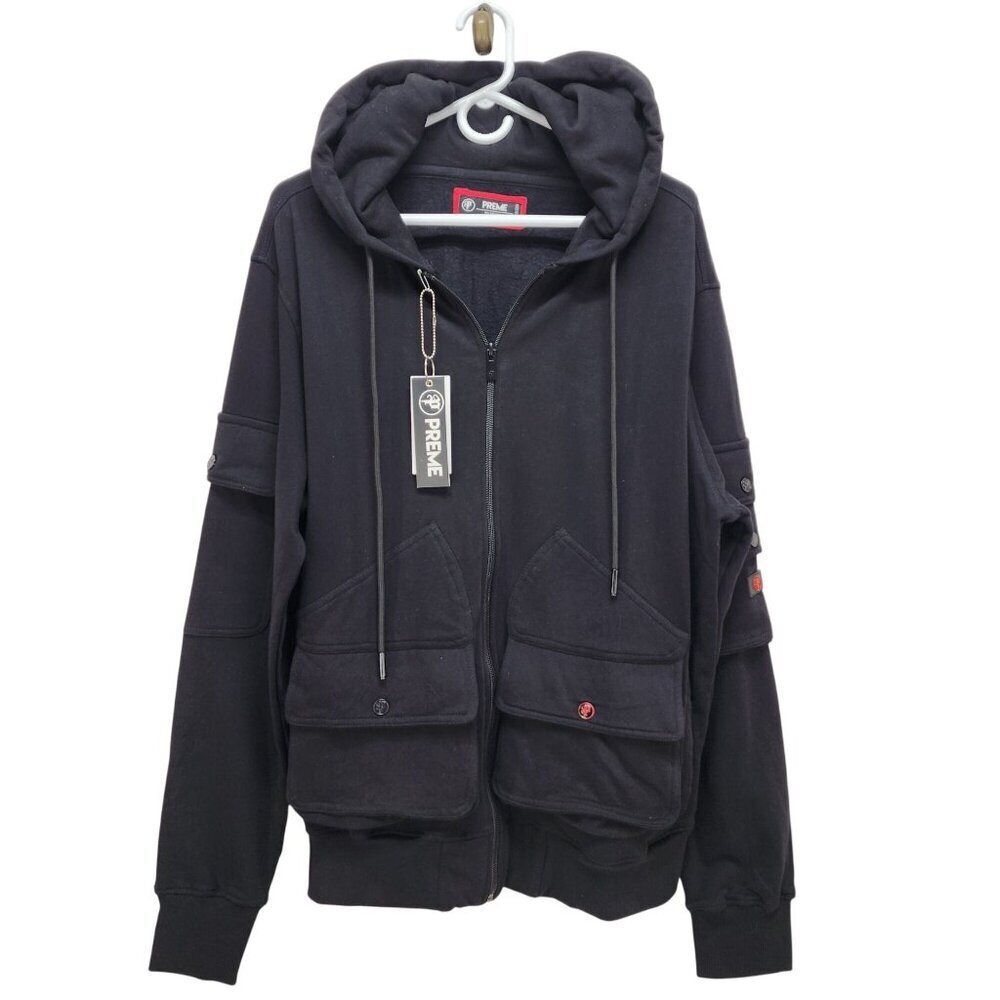 Preme Black  With Multiple Utility Pockets Full-Zip Hoodie Size L